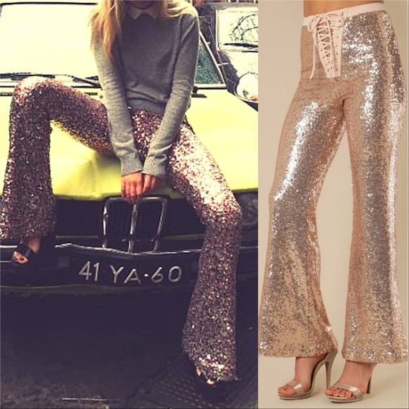 MODA ME COUTURE Pants - ROSE GOLD Sequin Pants